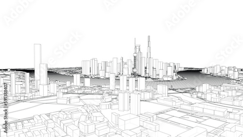 Outline city concept vector. Wire-frame style
