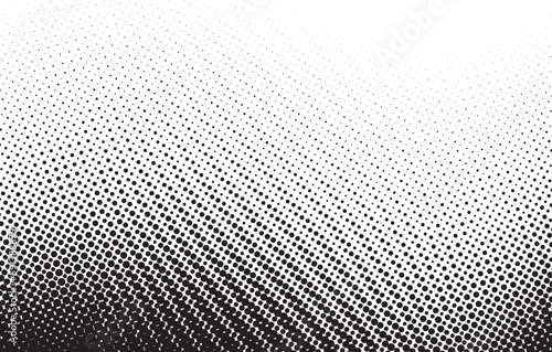 Halftone vector background. Monochrome halftone pattern. Abstract geometric dots background. Pop Art comic gradient black white texture. Design for presentation banner, poster, flyer, business card.