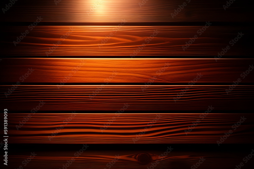 A wooden wall with a dark background and the light shining on it. Generative Ai A wooden wall with a dark background and the light shining on it. Generative Ai