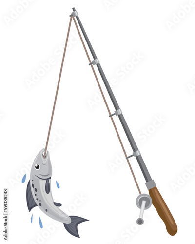 Fishing rod and fish illustration