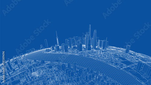 3d city sphere. Vector rendering of 3d