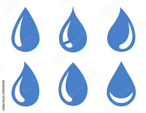 blue water drops droplets silhouettes icon set