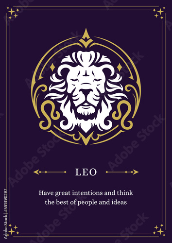 Leo zodiac astrological character lunar calendar purple vintage poster design template vector
