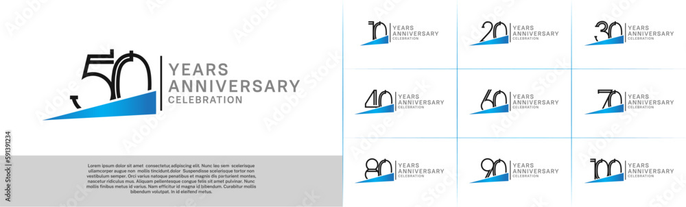 set of anniversary logotype black color with blue ribbon for special celebration event