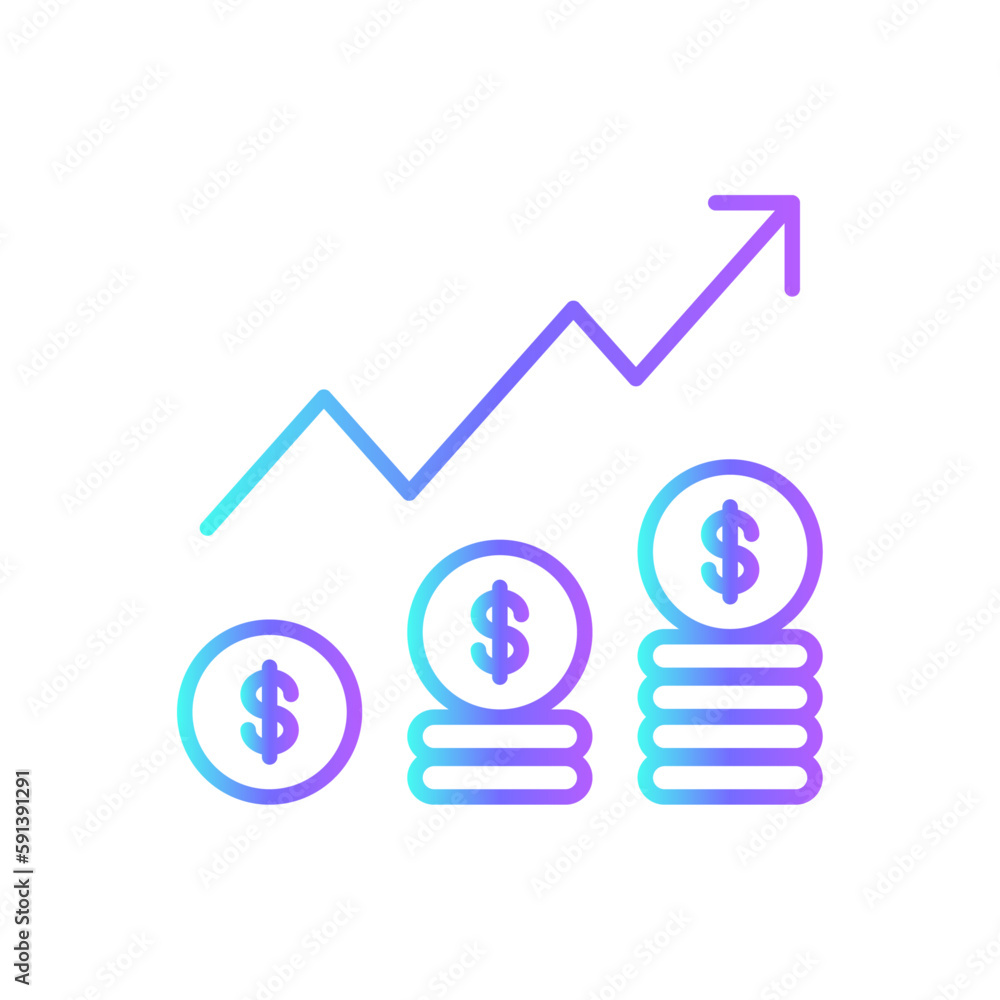 Profit finance icons with purple blue outline style. stock, arrow, bank, analysis, economy, bar, symbol, up. Vector Illustration Profit finance icons with purple blue outline style. stock, arrow, bank, analysis, economy, bar, symbol, up. Vector Illustration