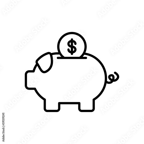 Piggy bank finance icons with black outline style. flat, sign, profit, deposit, wealth, rich, black. Vector Illustration