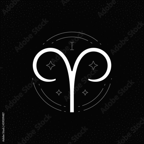 Aries zodiac symbol horoscope astrology esoteric line art vintage logo vector illustration. Ram sign