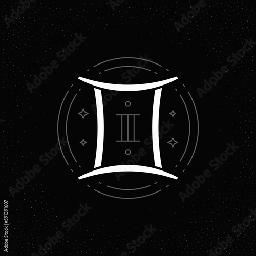Gemini zodiac symbol minimal astrology line art vintage logo decorative design vector illustration