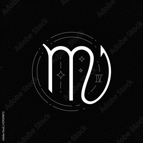 Scorpio zodiac horoscope minimal symbol astrological element line art vintage logo design vector