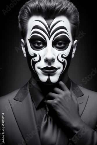 Portrait of a young man with face painting. Studio shot.