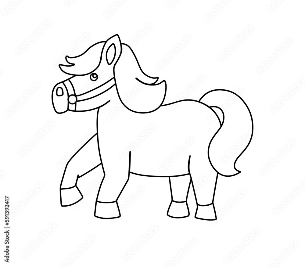 Fototapeta premium Pony Character Black and White Vector Illustration Coloring Book for Kids