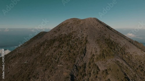 Closeup Of Acatenango Volcano, Famous For Its Twin Peaks Near The City Of Antigua In Guatemala. aerial photo