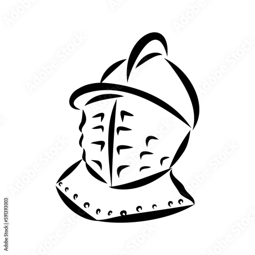 Knight armour engraving vector illustration. Scratch board style imitation. Black and white hand drawn image.