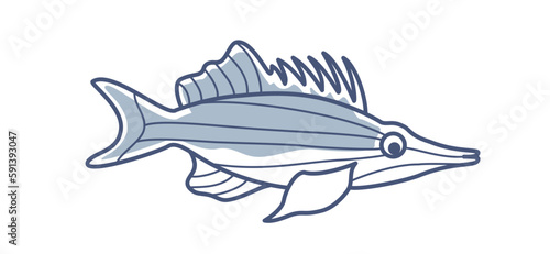 Vector outlineline illustration of sea fish longnose hawkfish with partial fill.