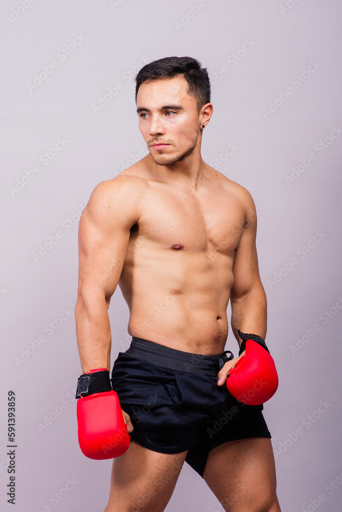 Training, young man and boxer with boxing gloves for competition, prepare for match Training, young man and boxer with boxing gloves for competition, prepare for match