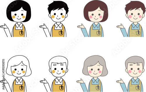エプロン姿で案内する人々