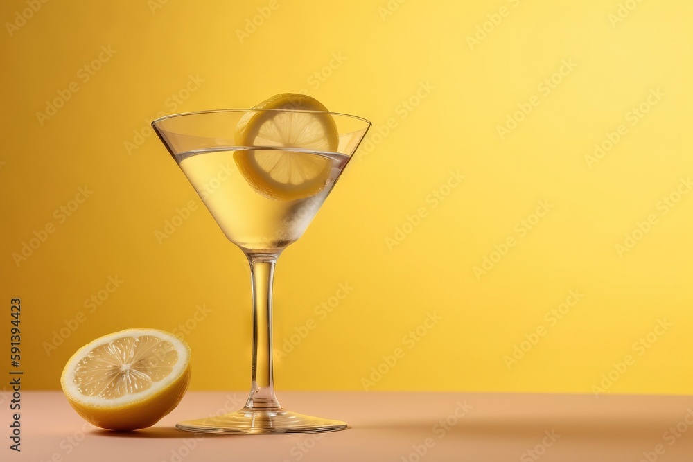 a glass of lemonade with a slice of lemon on the side of the glass and a half of lemon on the side of the glass. generative ai a glass of lemonade with a slice of lemon on the side of the glass and a half of lemon on the side of the glass. generative ai