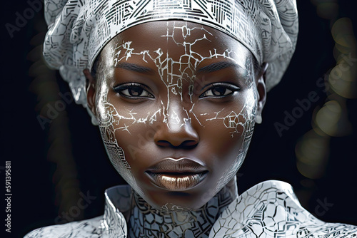 African Beauty Girl. Generative AI, non-existent person.	 photo