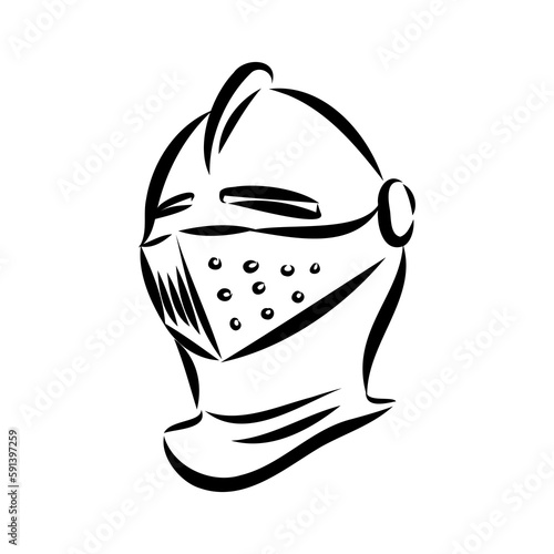 Knight armour engraving vector illustration. Scratch board style imitation. Black and white hand drawn image.