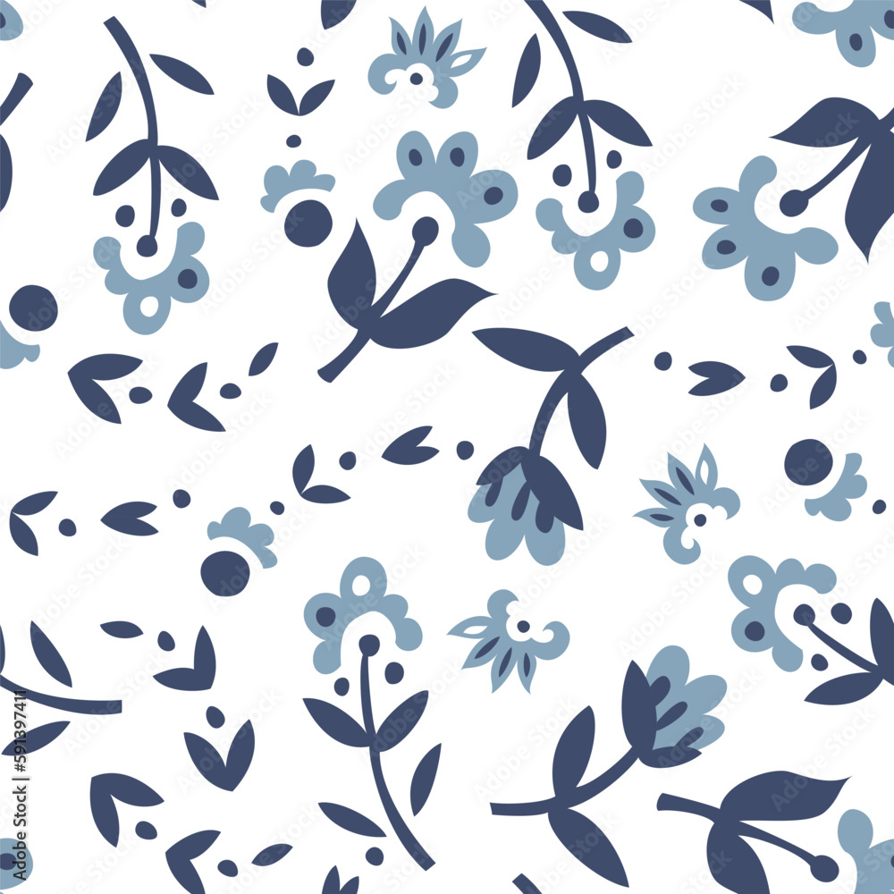 Fototapeta premium Minimalist blooming flowers seamless pattern print