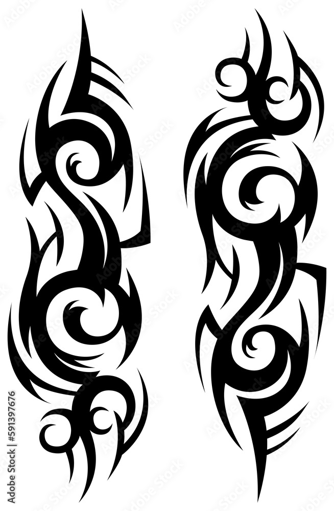 Tribal tattoo. Silhouette illustration. Isolated abstract element. Tribal tattoo. Silhouette illustration. Isolated abstract element.