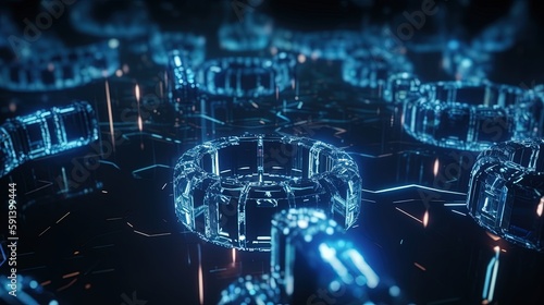 3D rendering of abstract digital technology background. Big data connection concept.Generative Ai © Rudsaphon