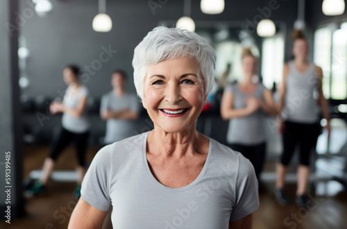 Smiling senior fitness woman Generative AI