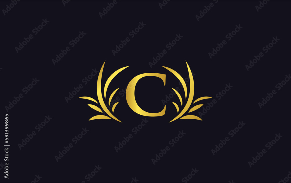 Golden laurel wreath leaf logo design vector with the letters and alphabets and bamboo leaf