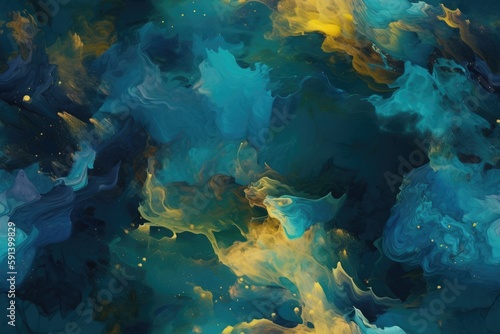 Blue and Yellow Exploding Clouds of Color Underwater Oil Colors Seamless Repeating Repeatable Texture Pattern Tiled Tessellation Background Image