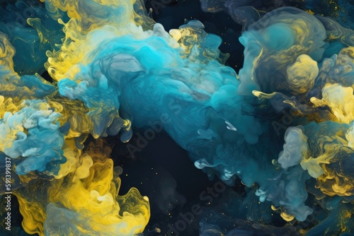 Blue and Yellow Exploding Clouds of Color Underwater Oil Colors Seamless Repeating Repeatable Texture Pattern Tiled Tessellation Background Image
