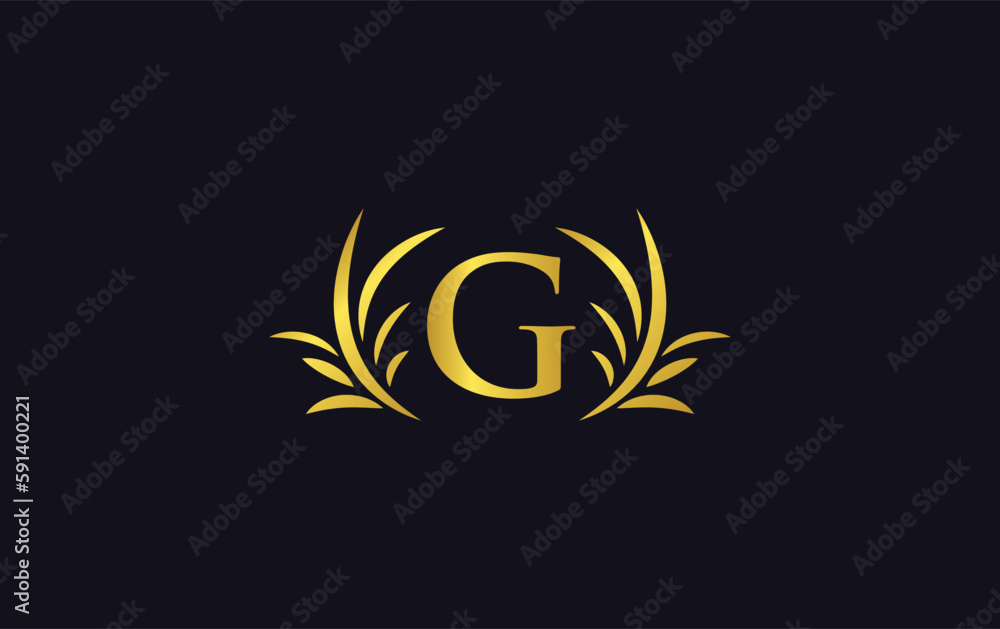 Golden laurel wreath leaf logo design vector with the letters and alphabets and bamboo leaf Golden laurel wreath leaf logo design vector with the letters and alphabets and bamboo leaf