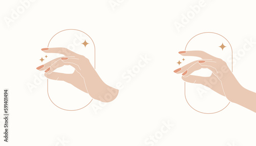 Woman hand nail boho elegance . Vector illustration 

