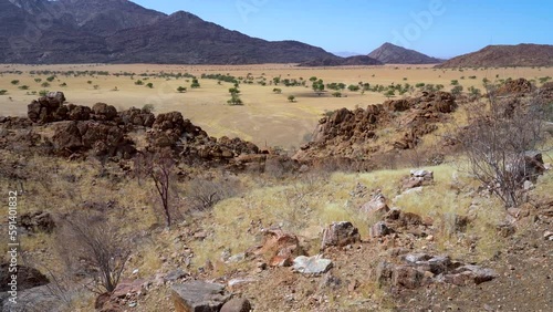 Top view of Marienfluss valley in Kaokoveld in Namibia, Africa.