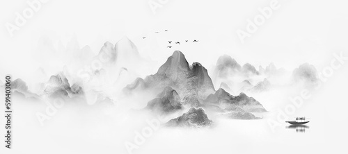 Chinese style ink wash landscape painting