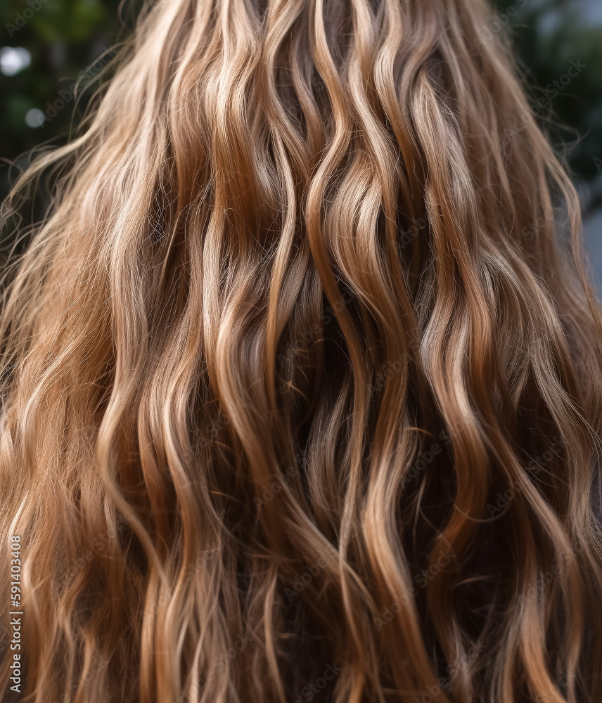 Naklejka premium Woman with long blond hair, back view - Healthy Hair Theme - Generative AI
