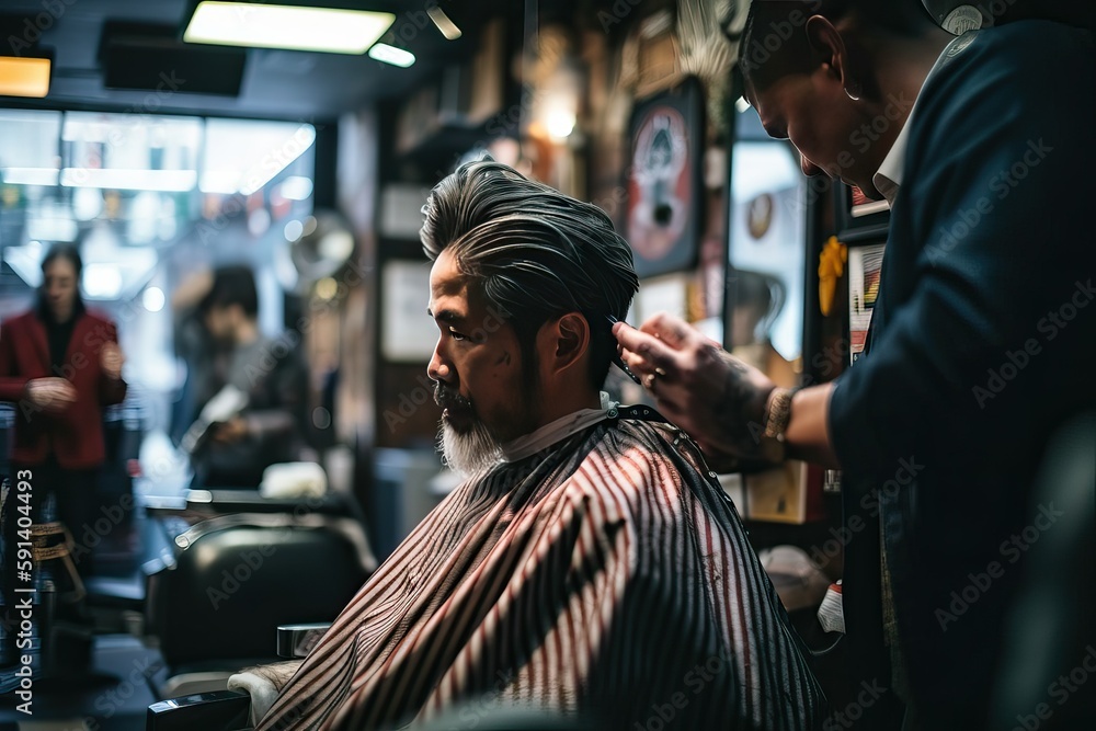 Barbershop, man getting hair cut (Ai generated)