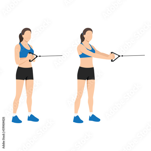 Woman doing Palloff press. oblique iso hold exercise. Flat vector