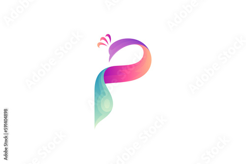 Peacock letter P creative logo