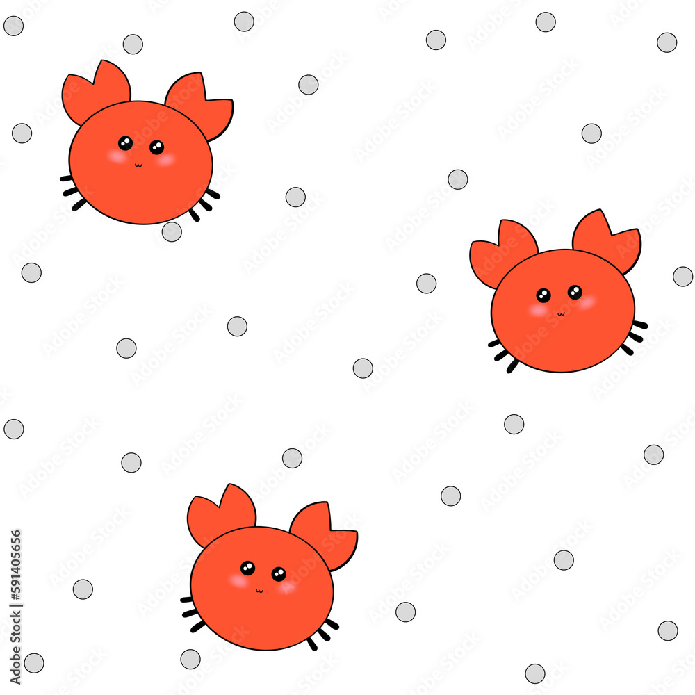 Cute crab drawing on white background beautiful seamless pattern. For ...