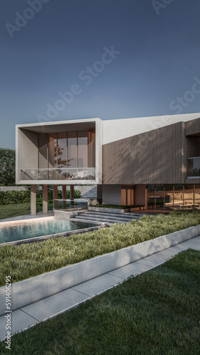 Architecture 3d rendering illustration of minimal house