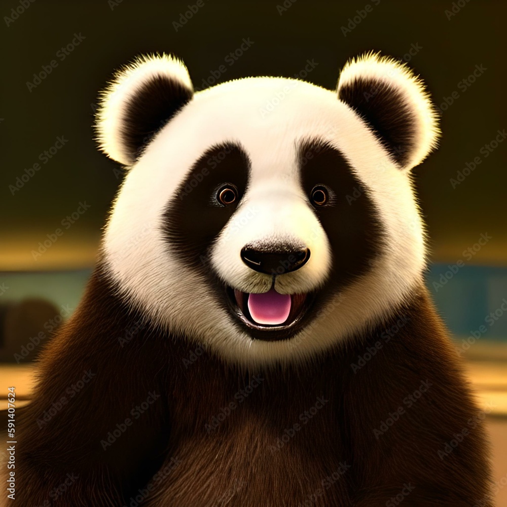 Obraz premium Ilustración de oso panda felíz.