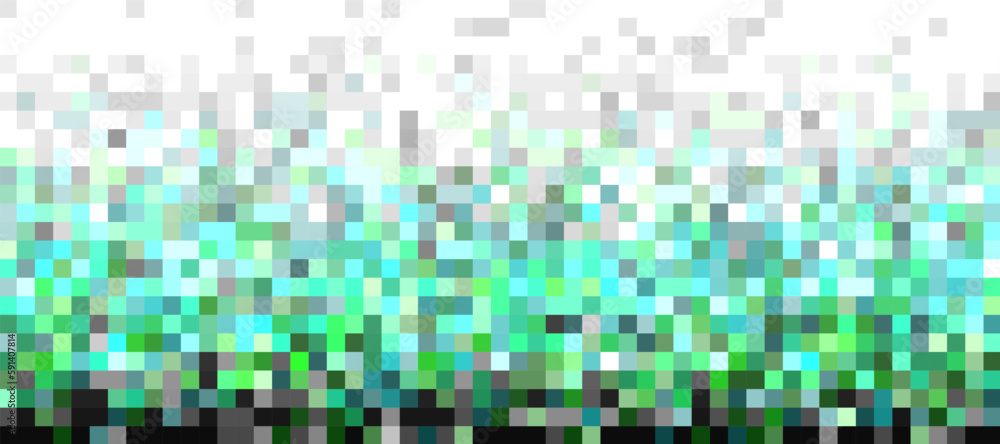 Random green gradient of pixels pattern. Shuffled pixels texture background. Classic Pixel Art. Vector Illustration.