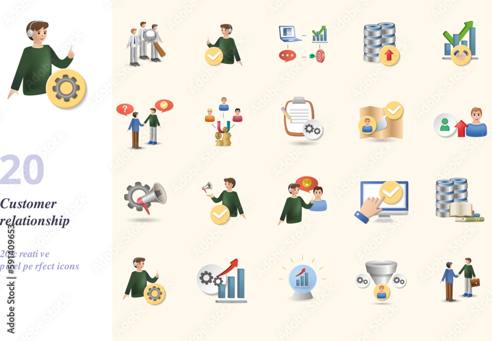 Customer relationship set. Creative icons: consumer behaviour, customer support, crm software, data enrichment, business relations, customer service, demand generation, contract management, customer