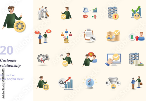 Customer relationship set. Creative icons  consumer behaviour  customer support  crm software  data enrichment  business relations  customer service  demand generation  contract management  customer