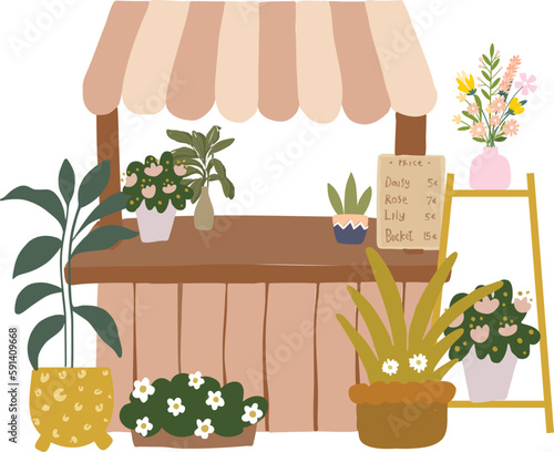 Aesthetic Beige Flower Shop Decoration Illustration