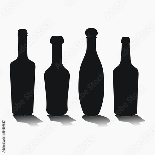 Shape of silhouette of bottle for alcohol, beer, kvass, waters. Outline of a container for storing liquid