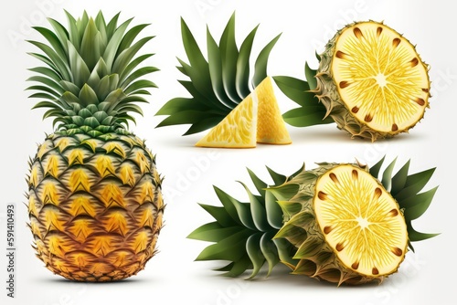 halved and sliced pineapple. Generative AI