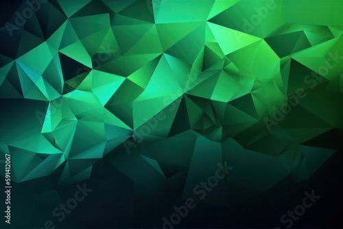 in green shades background with triangles. Illustration with a set of colorful triangles. Wallpaper template. Generative AI