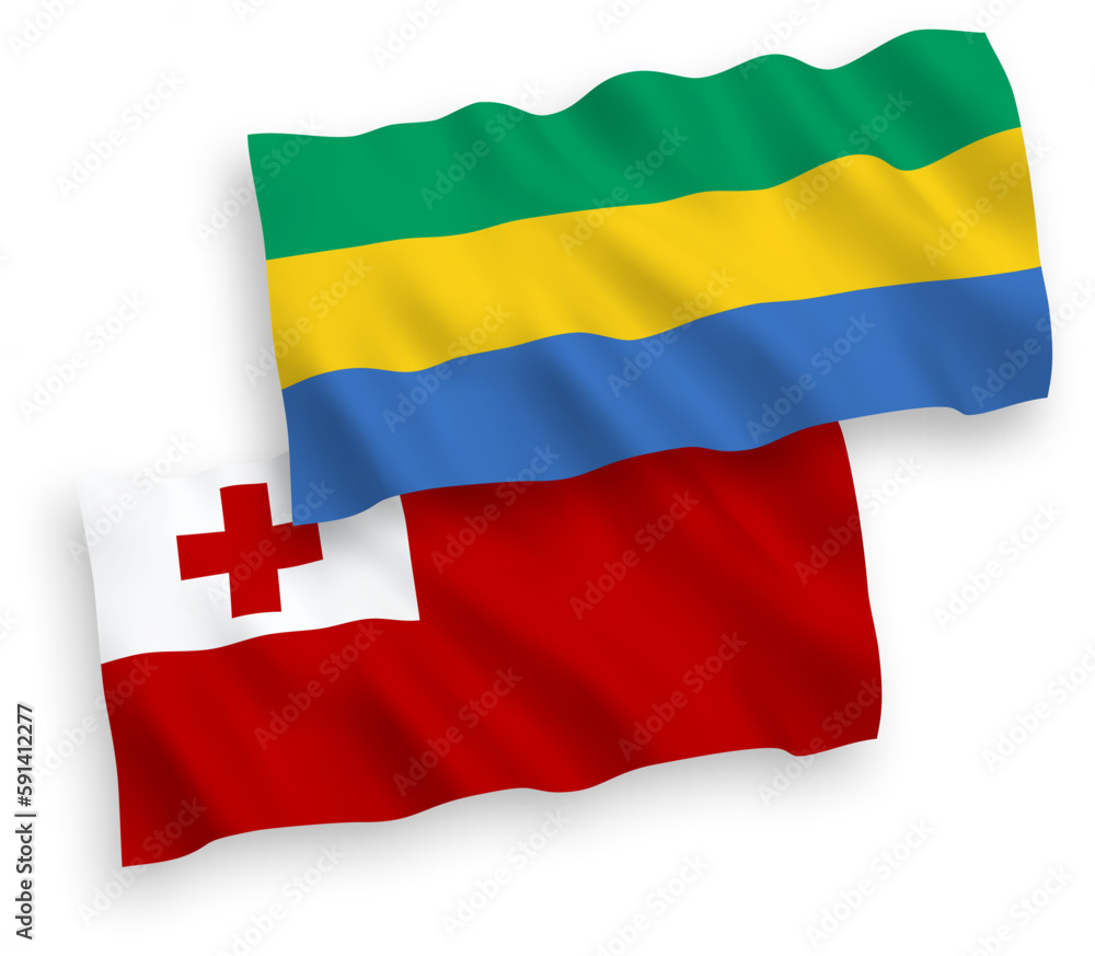 Flags of Kingdom of Tonga and Gabon on a white background Flags of Kingdom of Tonga and Gabon on a white background