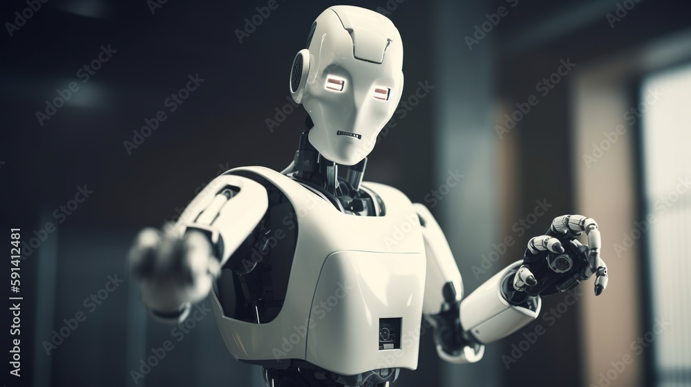 Naklejka premium Business robot pointing space for concept design. Modern abstract connection design illustration. Abstract modern digital background. Ai artificial intelligence concept.